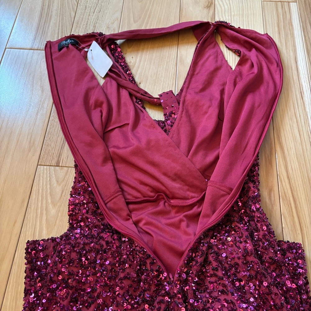 NEW Parker Black Sia Pink Sequin V Neck Sleeveless Front Slit Accent Dress - Picture 11 of 14